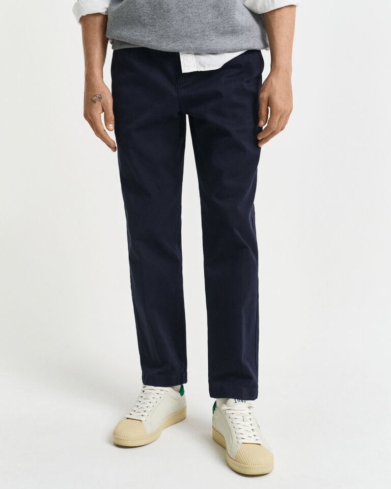Gant Pantalones Slim Fit De Sarga De Algodón Ajustados En El Bajo