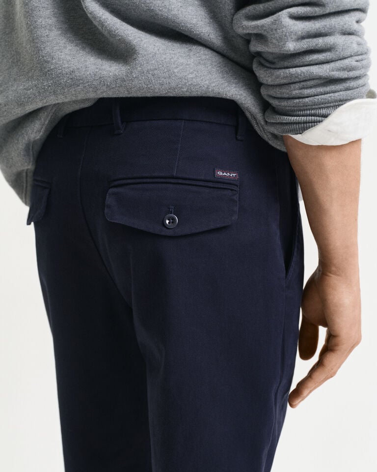 Gant Pantalones Slim Fit De Sarga De Algodón Ajustados En El Bajo