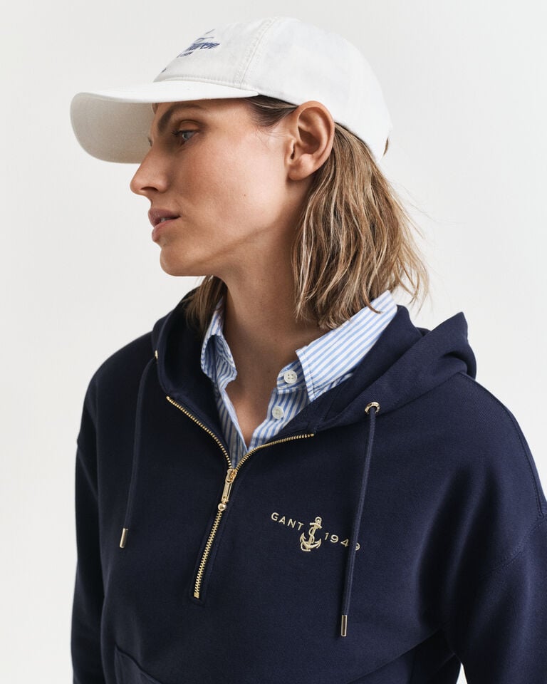 Gant Sudadera Anchor Con Bordado Capucha Y Media Cremallera