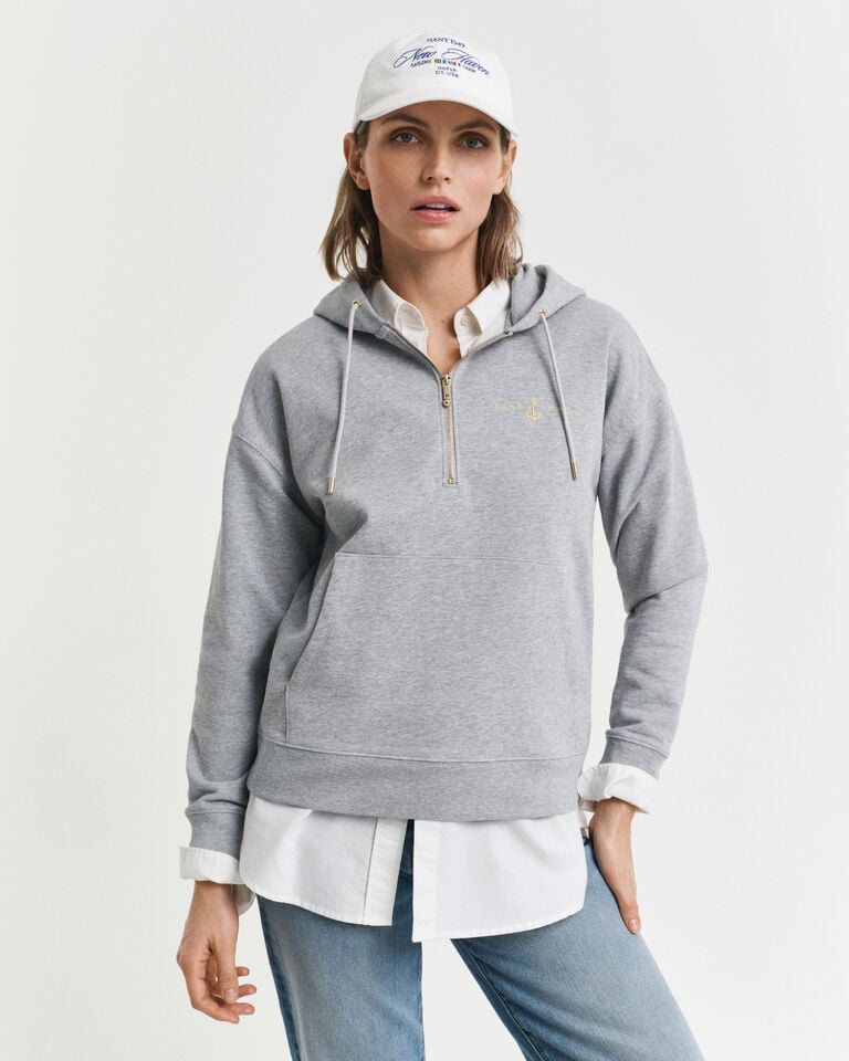Gant Sudadera Anchor con bordado capucha y media cremallera