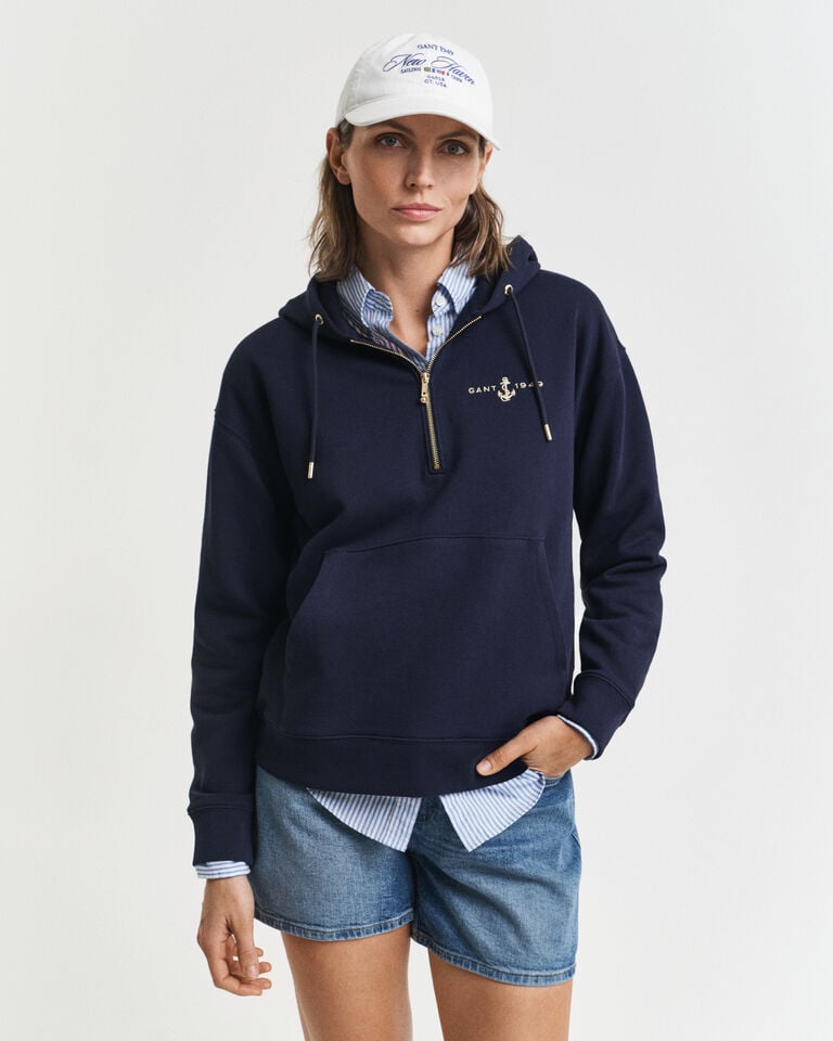 Gant Sudadera Anchor con bordado capucha y media cremallera