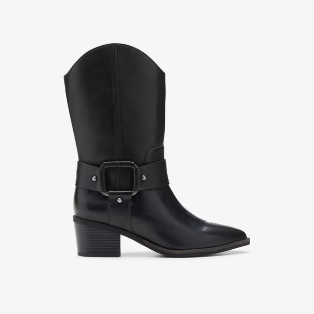 Clarks Botas de media pantorrilla de cuero negro para mujer