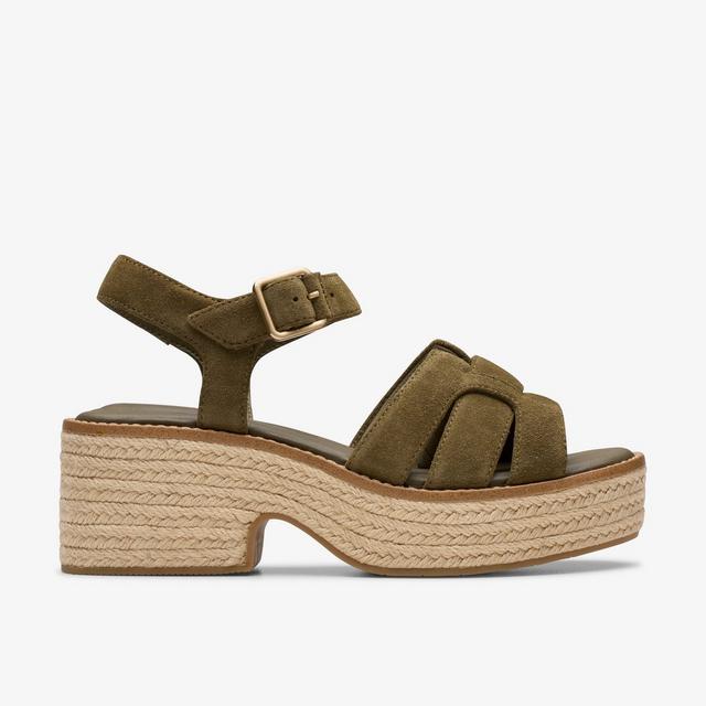 Clarks Sandalias con tiras de ante verde oliva oscuro para mujer Coledale Strap