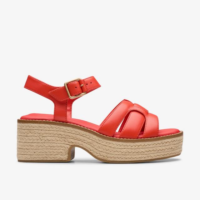 Clarks Sandalias con tiras de cuero rojo brillante para mujer