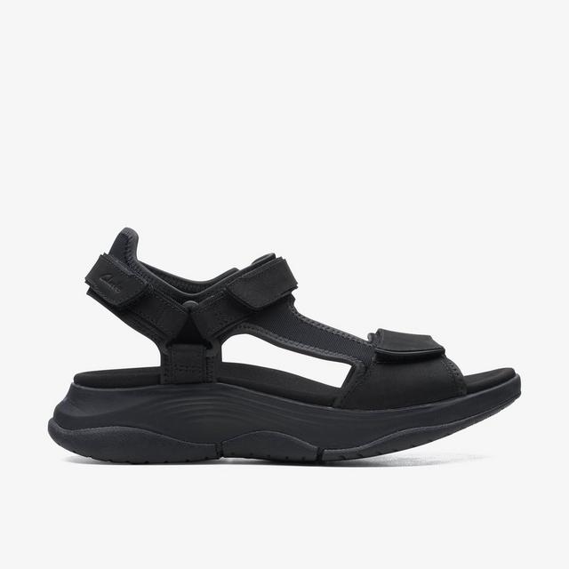 Clarks Sandalias planas de combinación negra para mujer Wave 2.0 Skip