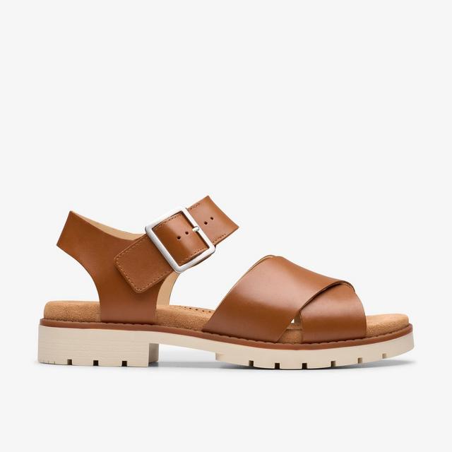 Clarks Sandalias planas de cuero marrón para mujer Orinoco Cross