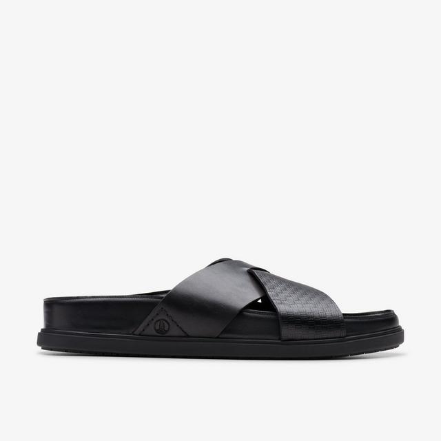 Clarks Sandalias Planas De Cuero Negro Para Hombre Torford Cross
