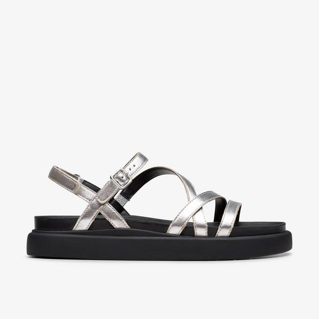 Clarks Sandalias plateadas metálicas con tiras para mujer Aristella Rose