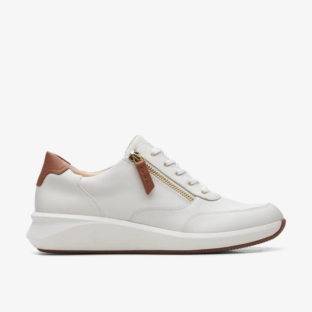 Clarks Zapatillas De Cuero Blancas Para Mujer Un Rio Zip