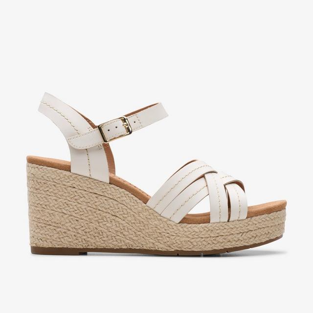 Clarks Zapatos de mujer Sabina Strap de cuero crema con cuña