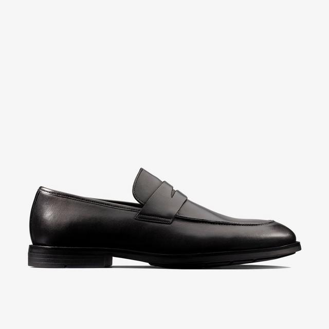Clarks Zapatos tipo mocasín para hombre Ronnie Step de cuero negro
