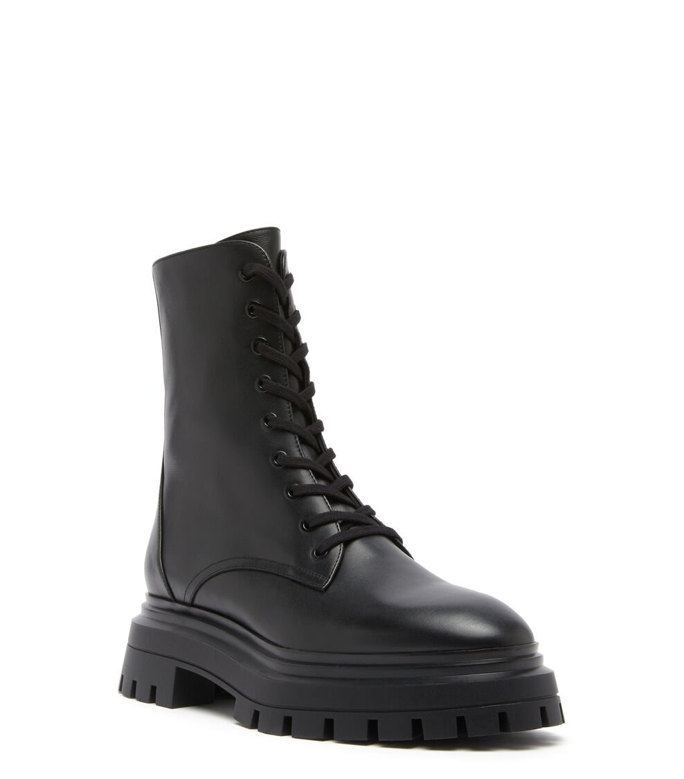 Stuart Weitzman BEDFORD SLEEK LACE-UP BOOTIE En NEGRO De Mujer | Stuart Weitzman®
