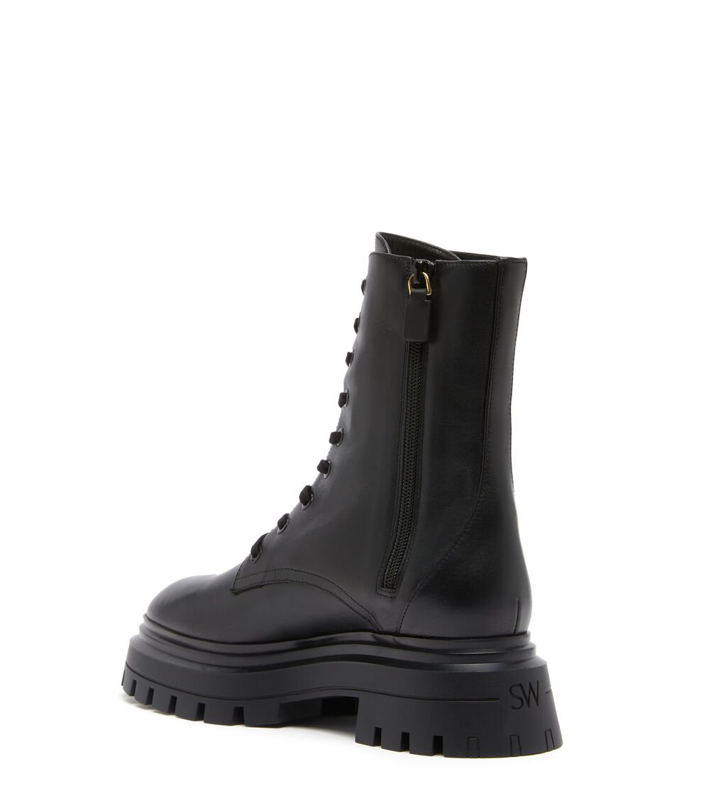 Stuart Weitzman BEDFORD SLEEK LACE-UP BOOTIE En NEGRO De Mujer | Stuart Weitzman®