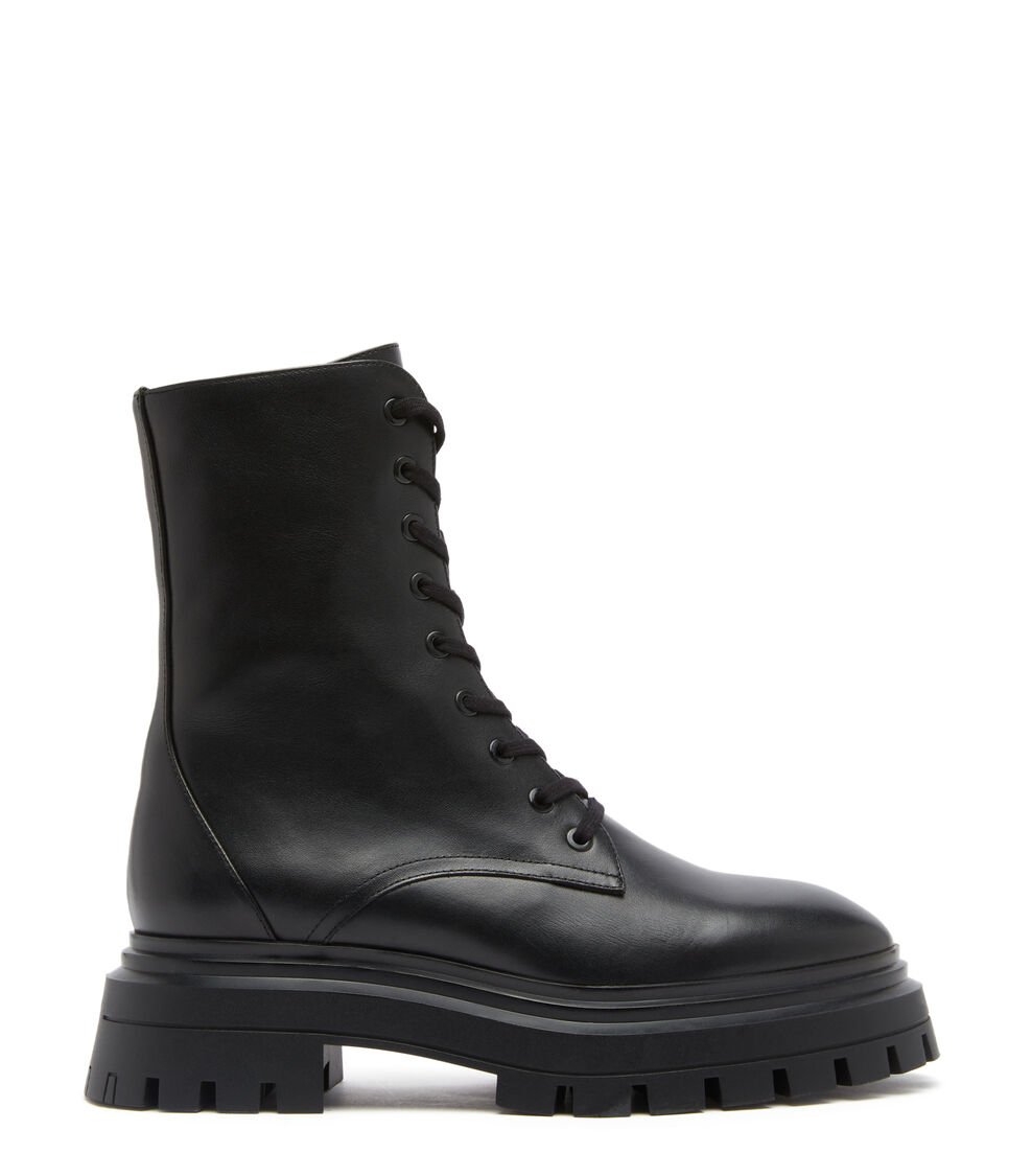 Stuart Weitzman BEDFORD SLEEK LACE-UP BOOTIE en NEGRO de Mujer | Stuart Weitzman®