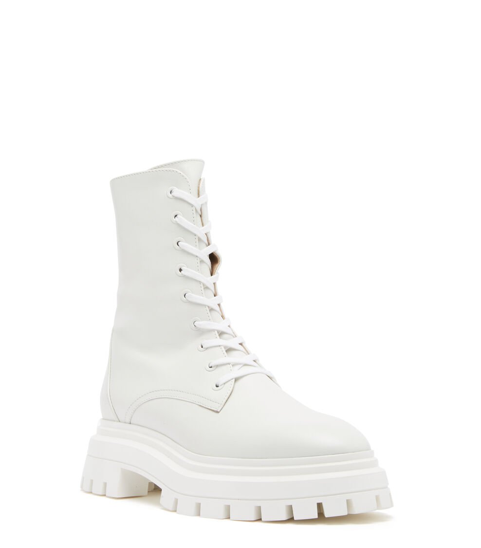 Stuart Weitzman BEDFORD SLEEK LACE-UP BOOTIE En WHITE De Mujer | Stuart Weitzman®