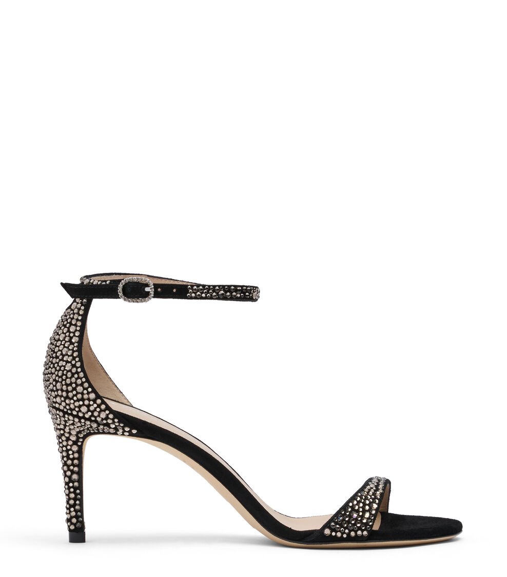 Stuart Weitzman NUDIST SHINE 75 SANDAL en JET HEMATITE/NEGRO de Mujer | Stuart Weitzman®