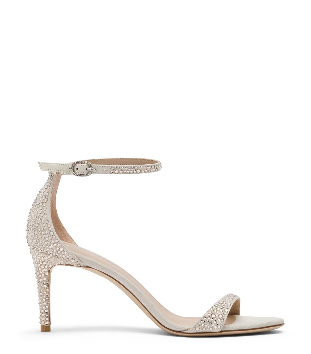 Stuart Weitzman NUDIST SHINE 75 SANDAL en SEDA LIGERA/LINO de Mujer | Stuart Weitzman®
