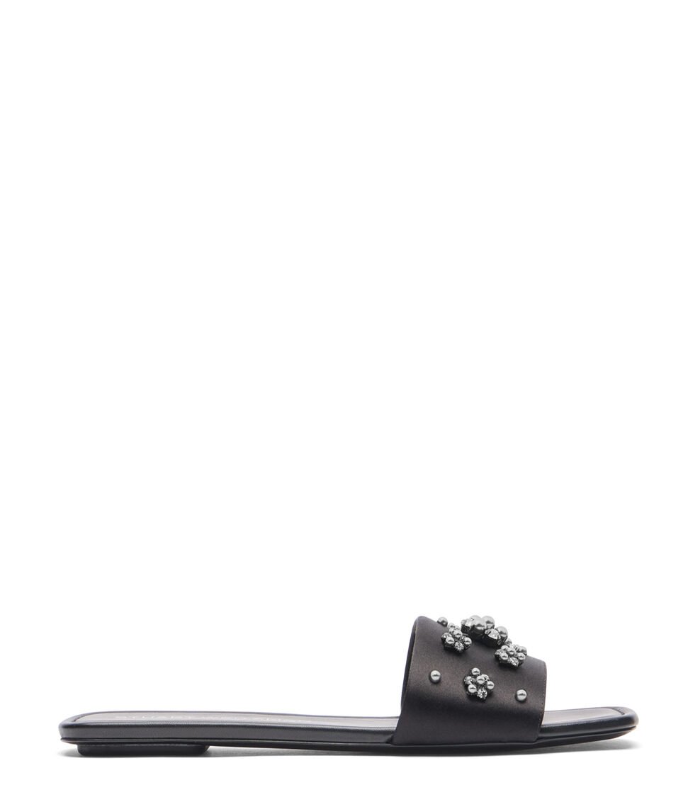 Stuart Weitzman POPPY FLAT SLIDE en NEGRO/SOMBRA PLATEADA/GRIS de Mujer | Stuart Weitzman®