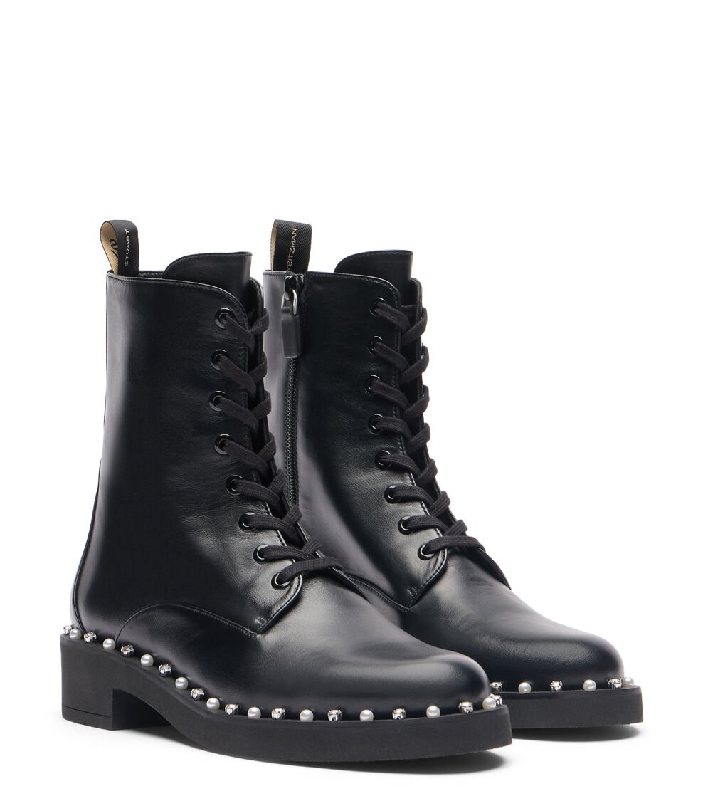 Stuart Weitzman REVERIE LACE-UP BOOTIE En NEGRO De Mujer | Stuart Weitzman®