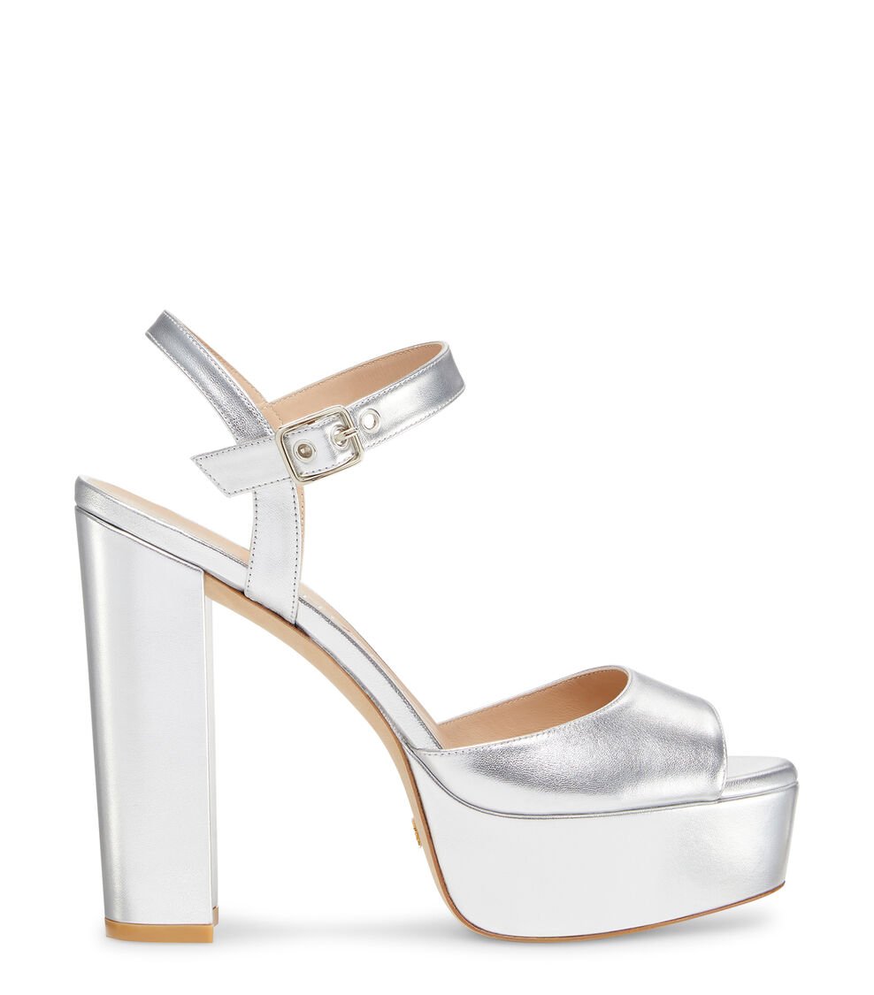 Stuart Weitzman RYDER 95 PLATFORM SANDAL en PLATA de Mujer | Stuart Weitzman®