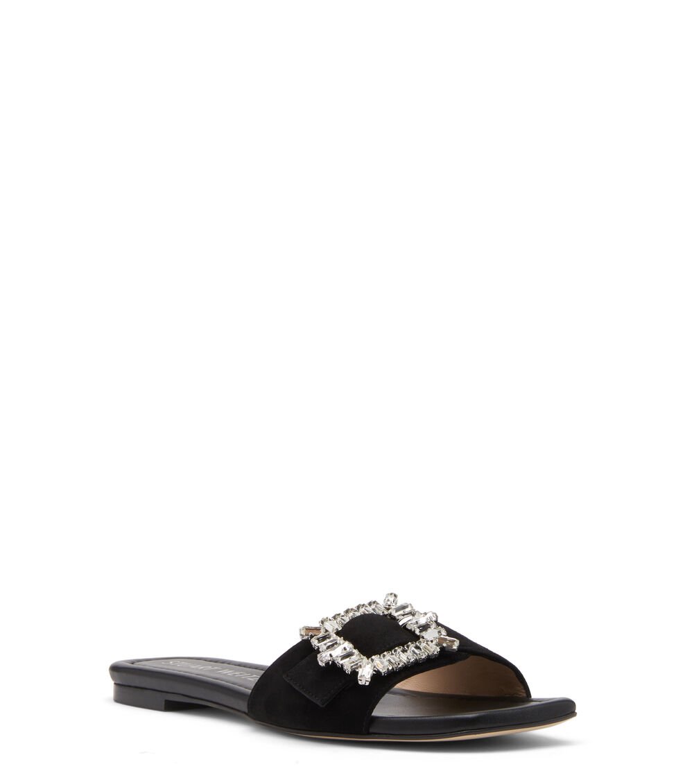 Stuart Weitzman SHINE BUCKLE SLIDE SANDAL En NEGRO De Mujer | Stuart Weitzman®