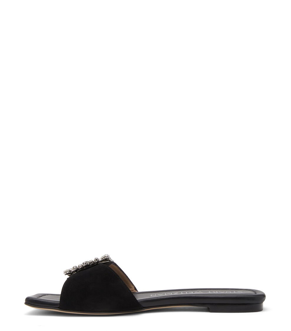 Stuart Weitzman SHINE BUCKLE SLIDE SANDAL En NEGRO De Mujer | Stuart Weitzman®