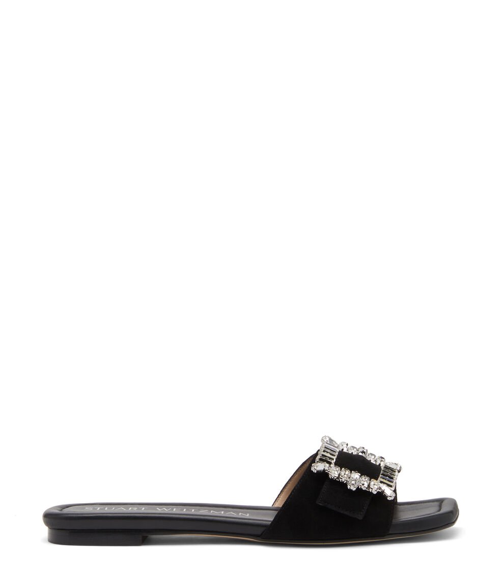 Stuart Weitzman SHINE BUCKLE SLIDE SANDAL en NEGRO de Mujer | Stuart Weitzman®