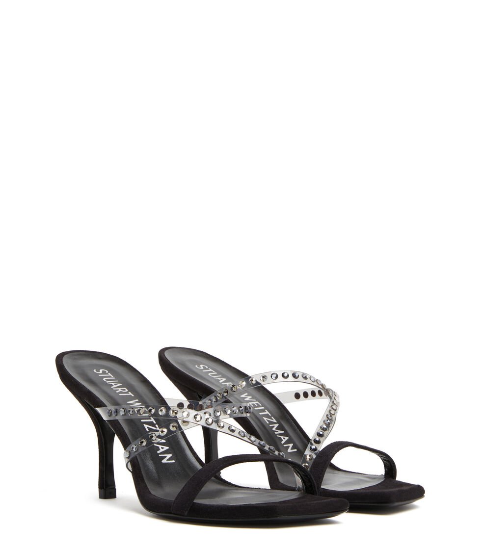 Stuart Weitzman STRAPEZE CRYSTAL 85 SLIDE En Franela/negro/negro Multi De Mujer | Stuart Weitzman®
