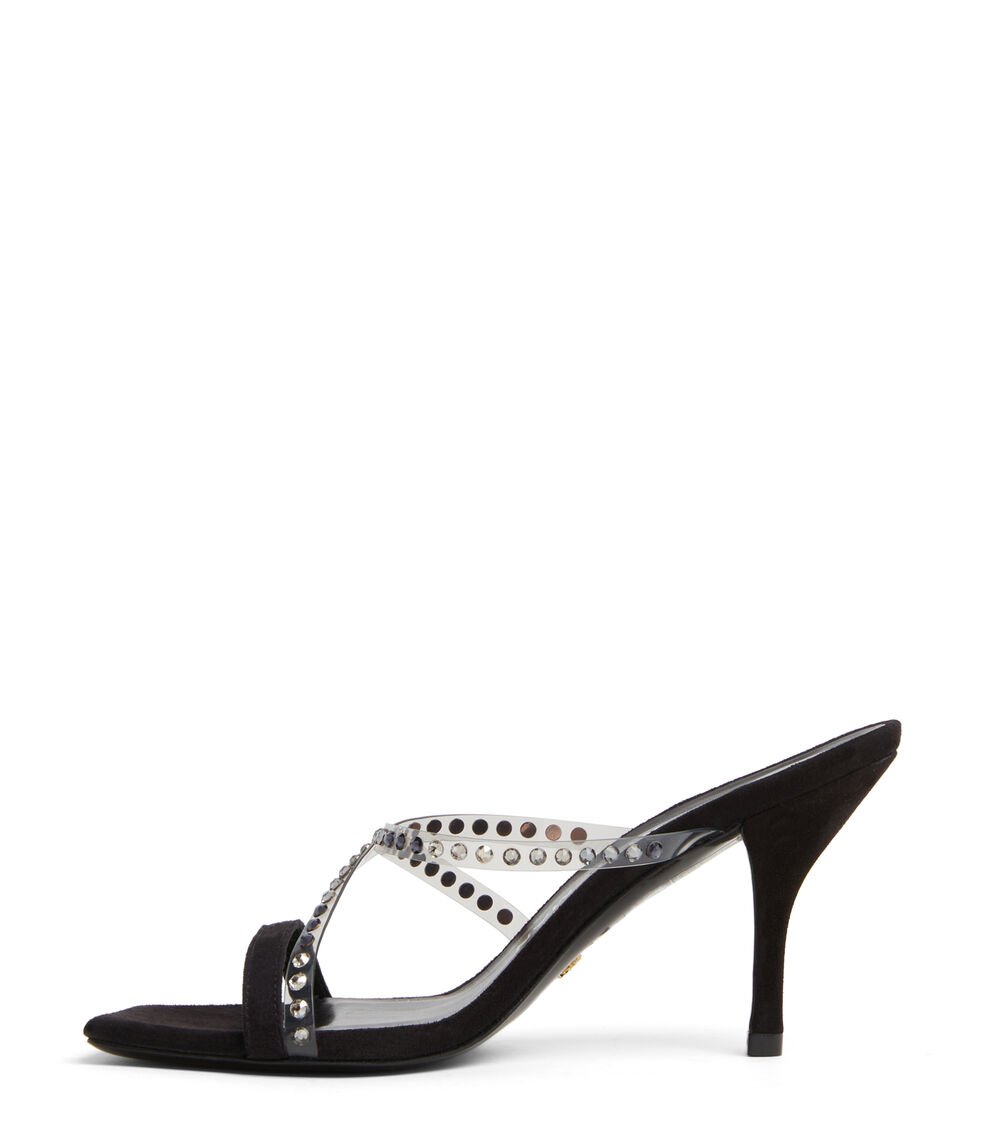 Stuart Weitzman STRAPEZE CRYSTAL 85 SLIDE En Franela/negro/negro Multi De Mujer | Stuart Weitzman®