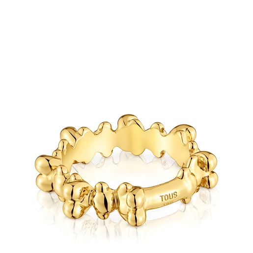 Tous Anillo Mediano Con Baño De Oro 18 Kt Sobre Plata Y Motivos Oso Bold Bear