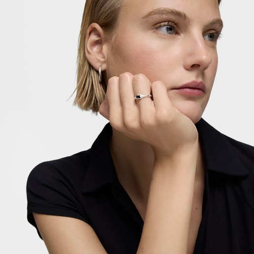 Tous Anillo Pequeño De Plata Y Motivo Oso En ónix Icon Color