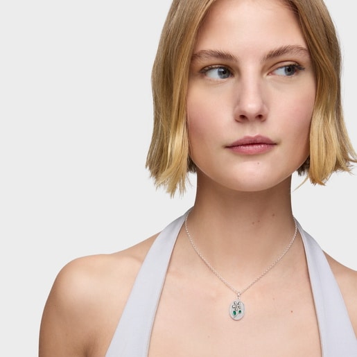 Tous Colgante Medalla De Plata Y Calcedonia Verde Daisy