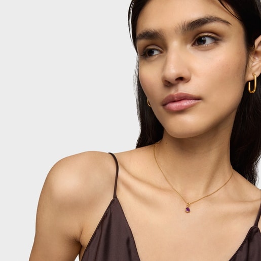 Tous Colgante Pequeño Con Baño De Oro 18 Kt Sobre Plata Y Rodolita Medallions