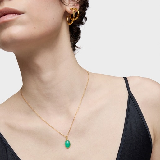 Tous Colgante Pequeño Con Baño De Oro 18 Kt Sobre Plata Y Calcedonia Verde Medallions
