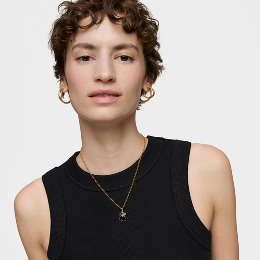 Tous Colgante Pequeño Con Baño De Oro 18 Kt Sobre Plata Y Motivo Oso En ónix Icon Color
