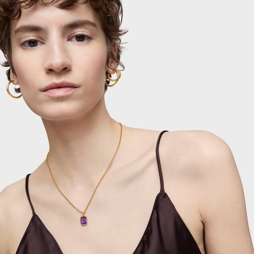 Tous Colgante Pequeño Con Baño De Oro 18 Kt Sobre Plata Y Amatista Medallions