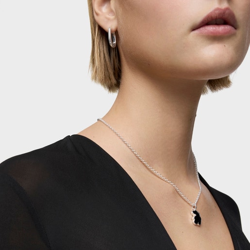 Tous Colgante Pequeño De Plata Y Motivo Oso En ónix Icon Color