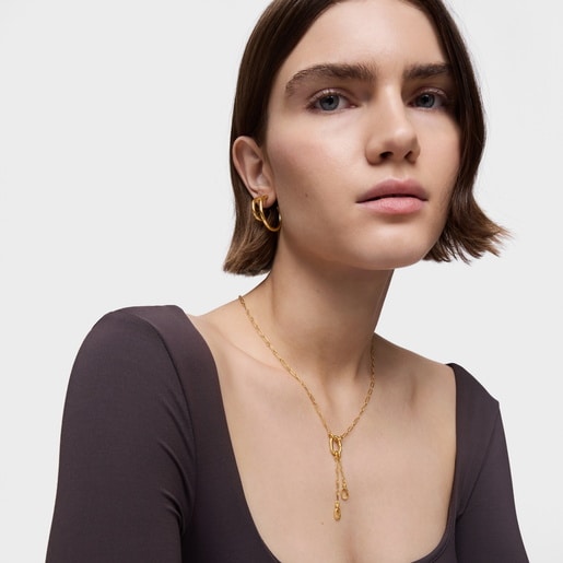 Tous Collar Corto Con Baño De Oro 18 Kt Sobre Plata Con Doble Detalle Colgante Y Anilla Hold Oval