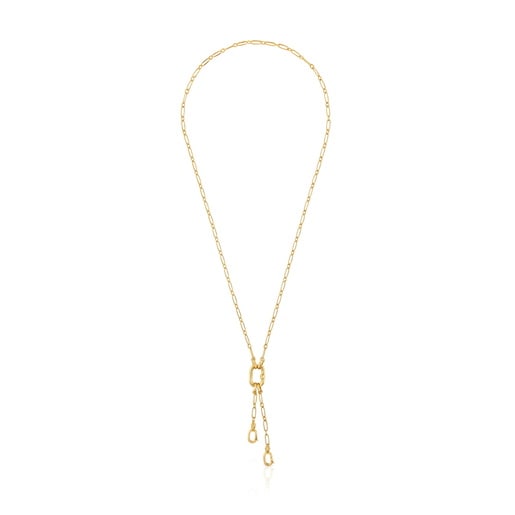 Tous Collar corto con baño de oro 18 kt sobre plata con doble detalle colgante y anilla Hold Oval