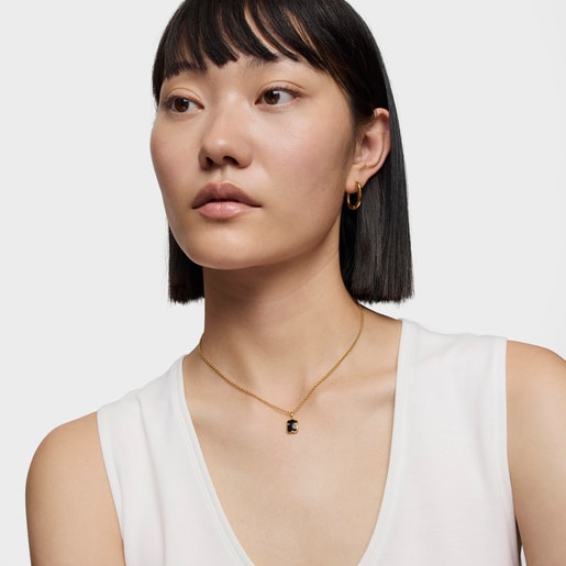 Tous Collar Corto Con Baño De Oro 18 Kt Sobre Plata Y Motivo Oso En ónix Icon Color