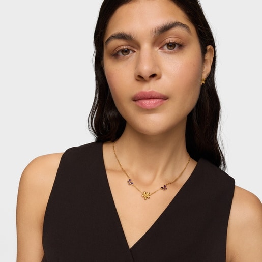 Tous Collar Corto Con Baño De Oro De 18 kt Sobre Plata Y Amatista Daisy