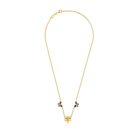 Tous Collar corto con baño de oro de 18 kt sobre plata y amatista Daisy