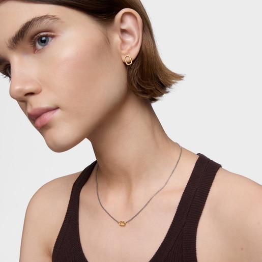 Tous Collar Corto De Acero Y Anilla De Oro Hold Oval