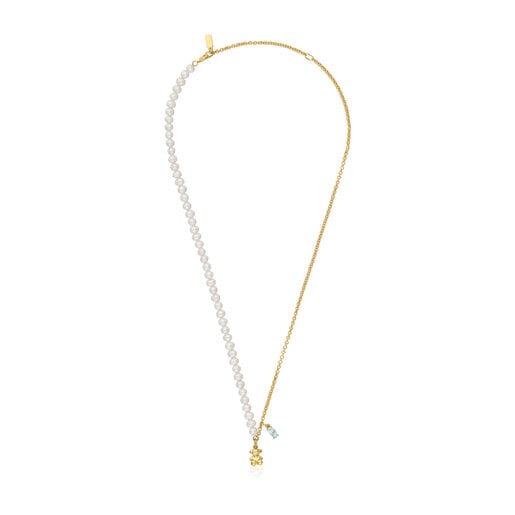 Tous Collar corto oso con baño de oro sobre plata perlas cultivadas y topacio Bold Bear