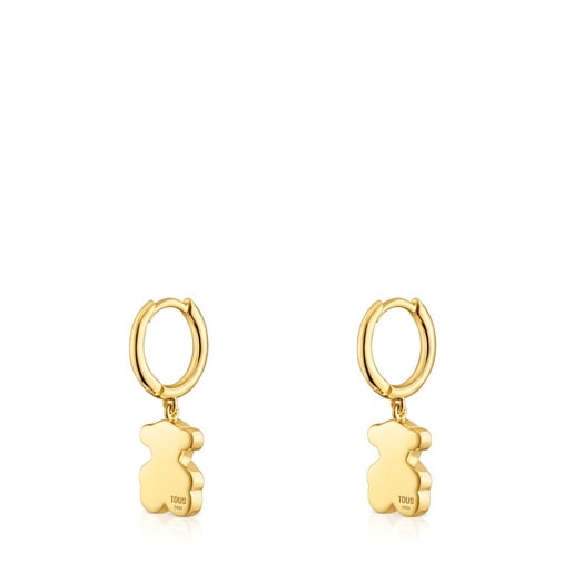 Tous Pendientes Aro Con Baño De Oro 18 Kt Sobre Plata Y Detalle Oso Colgante Sweet Dolls