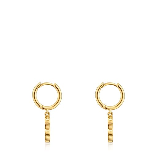 Tous Pendientes aro con baño de oro 18 kt sobre plata y detalle oso colgante Sweet Dolls