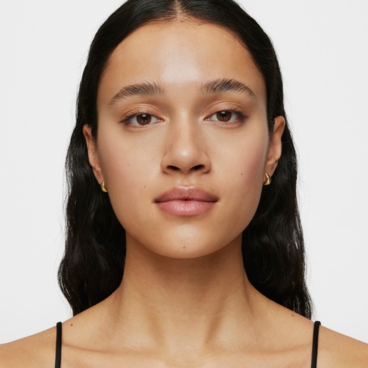 Tous Pendientes Aro Cortos Gruesos Con Baño De Oro 18 Kt Sobre Plata Basicos