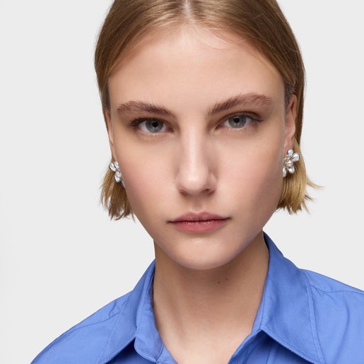 Tous Pendientes Flor Bicolor Y Perlas Cultivadas 27 Mm Daisy