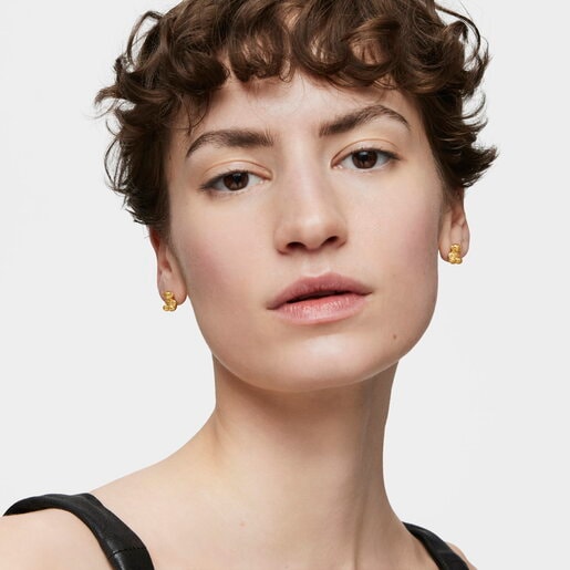 Tous Pendientes Oso Con Baño De Oro 18 Kt Sobre Plata 10 Mm Bold Bear