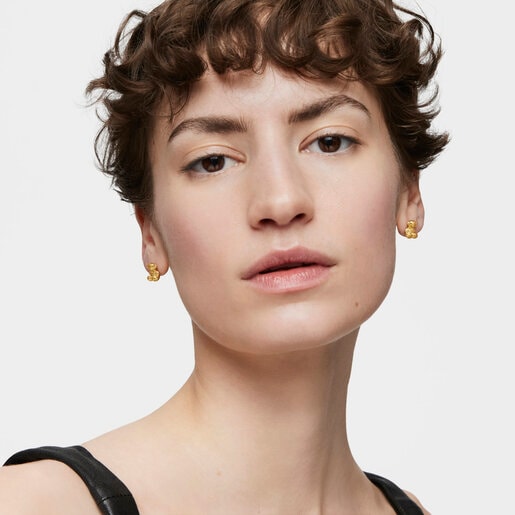 Tous Pendientes Oso Con Baño De Oro 18 Kt Sobre Plata 10 Mm Bold Bear